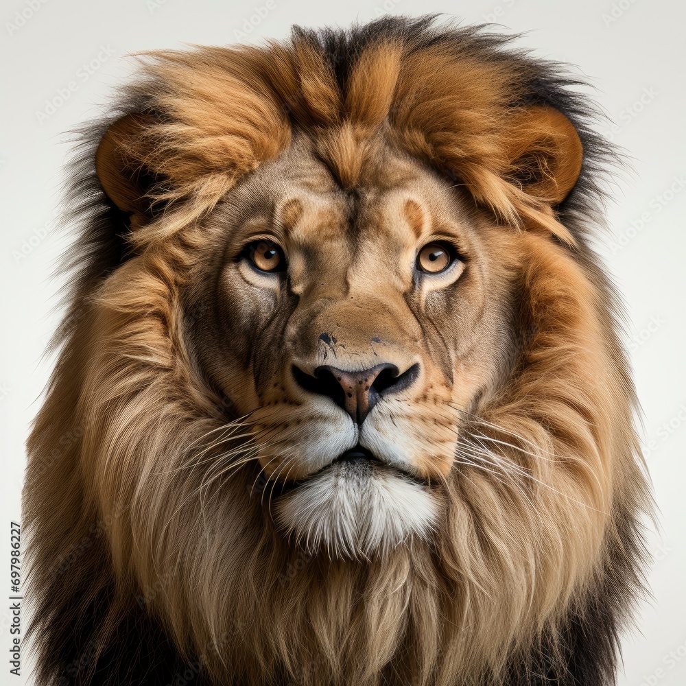 Portrait Male Adult Lion Looking Camera On White Background, Illustrations Images