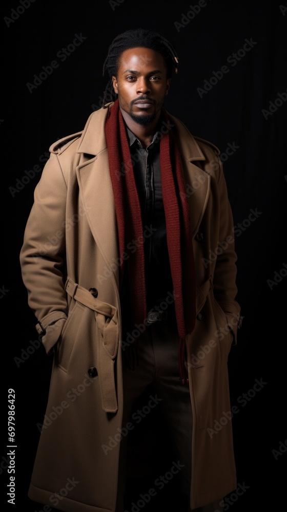Obraz premium A man in a trench coat and a red scarf