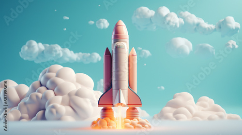 Illustration of Rocket. Colorful background. Generative AI.