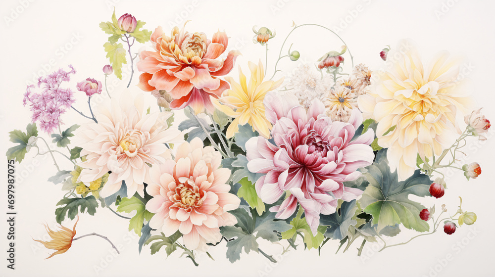 Chinese style retro flower art illustration, traditional flower national trend element concept illustration