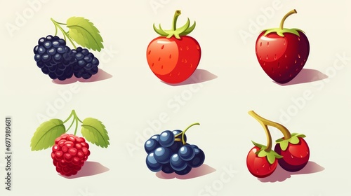 six berries in the form of icons. Generative  AI 