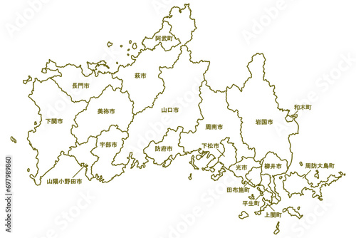 日本地図山口県市町村ーYamaguchi Prefectureー