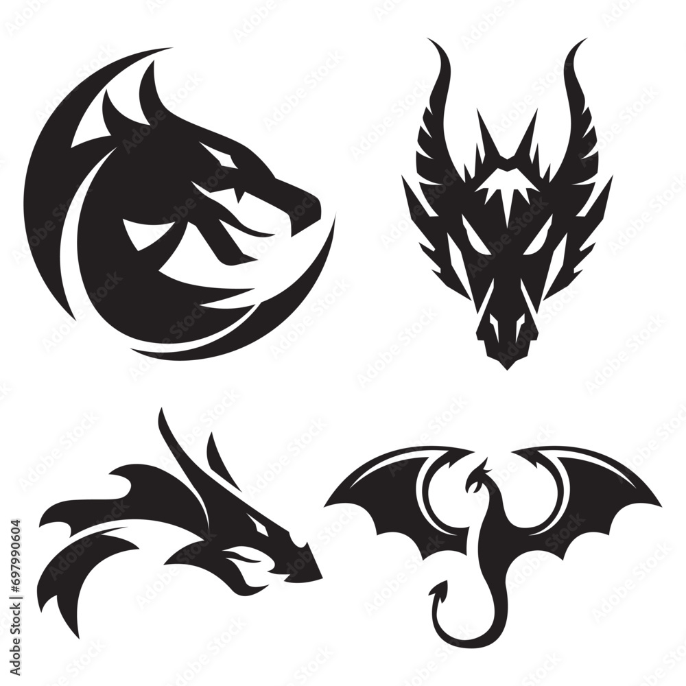 Collection of dragon silhouette logos. Modern dragon logo variations Collection of dragon silhouette logos. Modern dragon logo variations