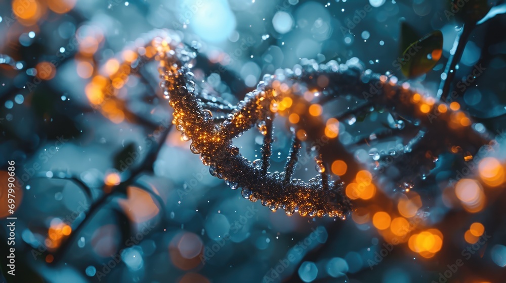 Abstract background with a double helix DNA - obrazy, fototapety, plakaty 