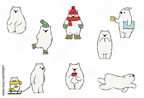 冬を楽しむシロクマのイラスト
