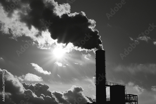 black and white silhouette of a smokestack emitting minimal smoke, emphasizing the need for reduced emissions in an aesthetically pleasing photo
