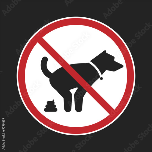 Printable label design sticker sign of pets not allowed to poo clean park, please scoop your dog poop in red round prohibition crossed out