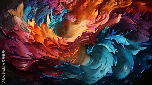 Vibrant layers of swirling acrylic paint come together in a mesmerizing fractal display, evoking feelings of modernity and abstract beauty in this stunning piece of art