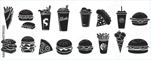 Burger silhouette set, silhouettes of hamburger set, Silhouettes of hamburger, Burger vector silhouette