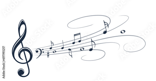 Symbol with stylized musical notes. 