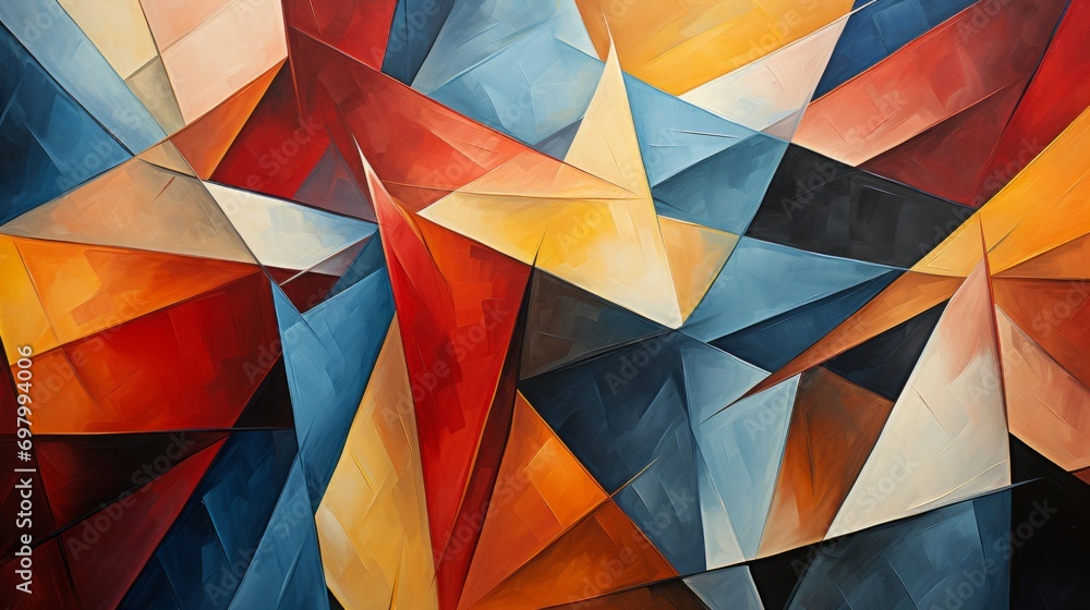 Colorful geometric shapes in shades of red, yellow, and blue create a dynamic and abstract composition, with overlapping and stand-alone triangles and rectangles Colorful geometric shapes in shades of red, yellow, and blue create a dynamic and abstract composition, with overlapping and stand-alone triangles and rectangles