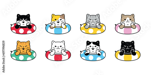 cat vector swimming ring inflatable kitten icon calico neko pet cartoon character symbol tattoo illustration clip art isolated design
