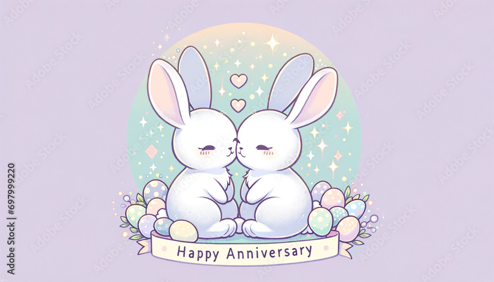 Happy Anniversary with Bunny Couple and Festive Decor Happy Anniversary with Bunny Couple and Festive Decor