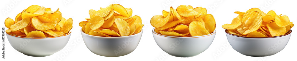 Potato Chips in a Bowl. Collection, Transparent background - obrazy, fototapety, plakaty 