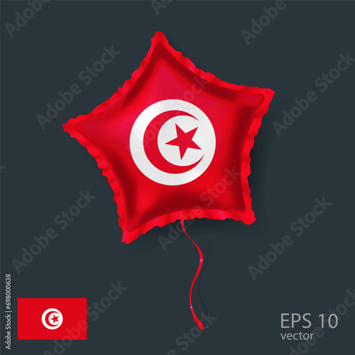 Web Celebration vector balloon with flag of Tunisia. Shiny Star balloon.
