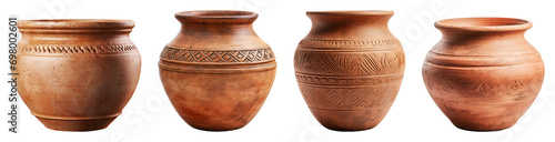 Clay pots set, decoration, Transparent background