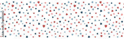 Romantic style hearts shape border. Vector seamless pattern. Valentine day background Isolated on white background photo