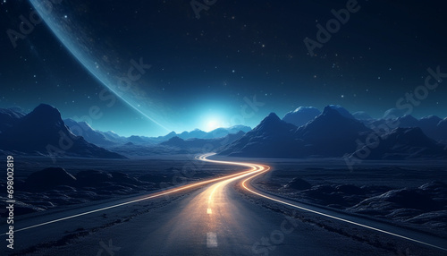 an image of a road going to the moon generative ai