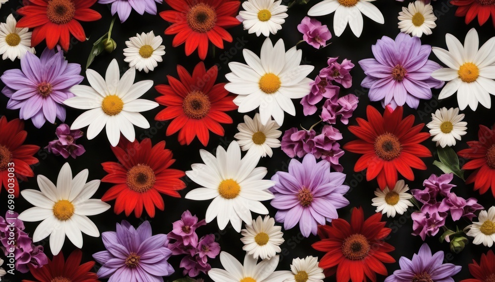 a close up of a bunch of flowers with red, white, and purple flowers in the middle of the picture and the bottom half of the flowers in the middle of the picture. a close up of a bunch of flowers with red, white, and purple flowers in the middle of the picture and the bottom half of the flowers in the middle of the picture.