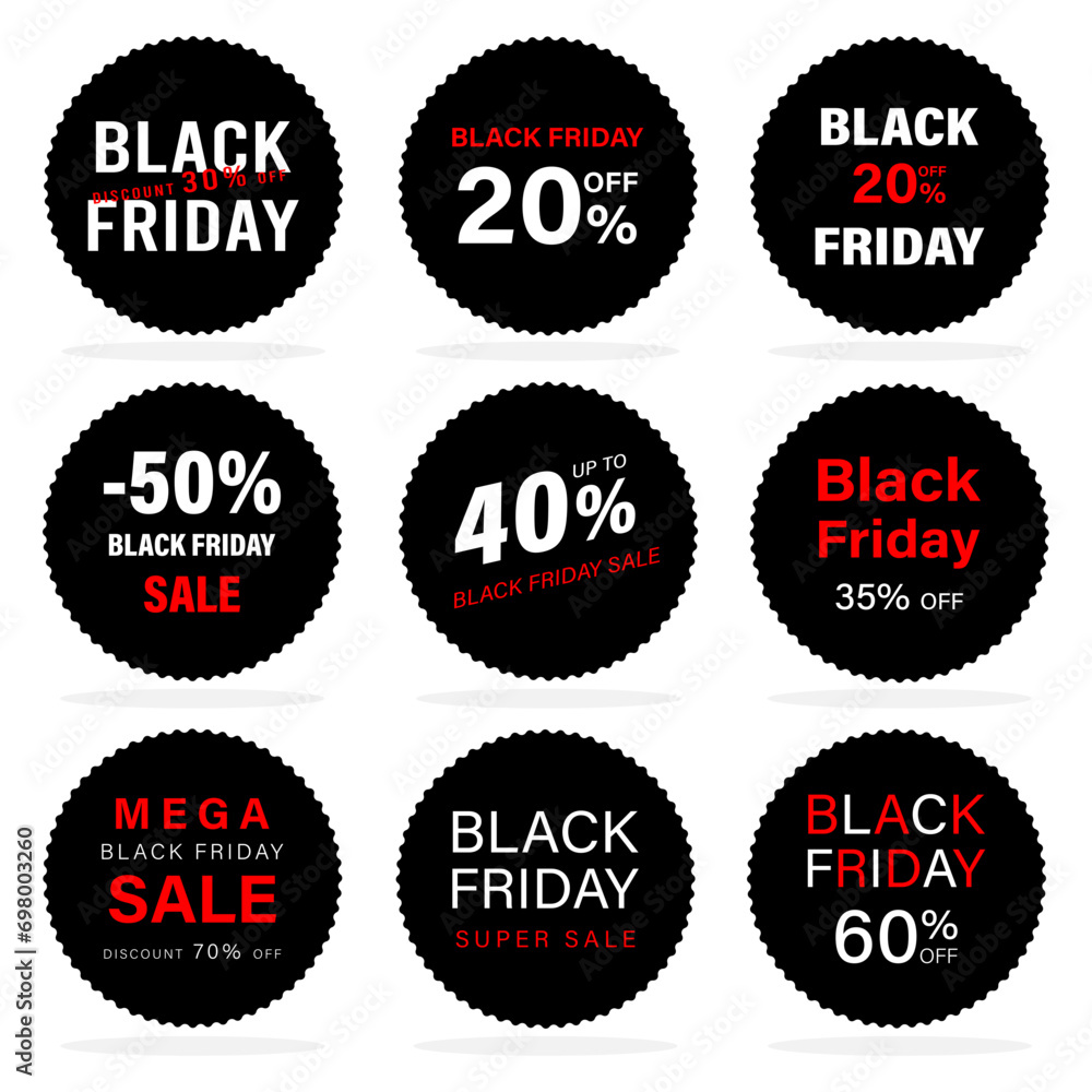 Fototapeta premium Set of Black Friday badges, label, tags, banners, coupons for sale and promotion.