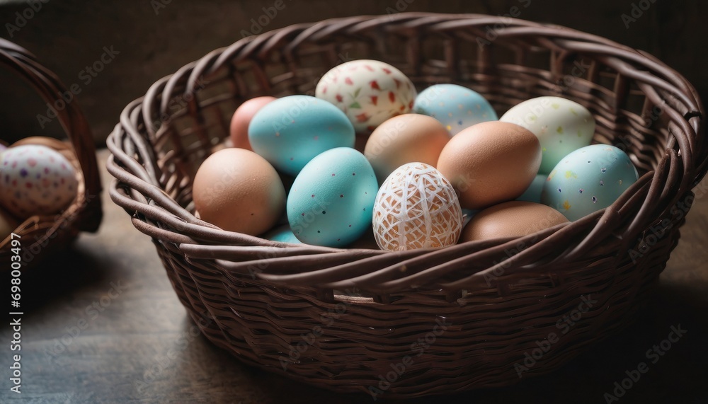 a basket filled with lots of eggs on top of a wooden table next to another basket filled with eggs on top of a wooden table next to each other basket. a basket filled with lots of eggs on top of a wooden table next to another basket filled with eggs on top of a wooden table next to each other basket.