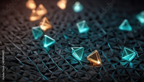  a close up of a group of small glass objects on a black surface with a pattern of smaller glass objects in the middle of the image and a third one in the middle of the image. photo