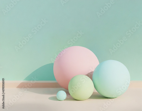 Minimalistic abstract pastel color spheres in a minimalistic background with copy space for design, wallpapers and templates 