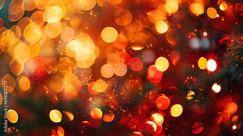 Red and orange holiday bokeh. Abstract Christmas background. Made with generative ai