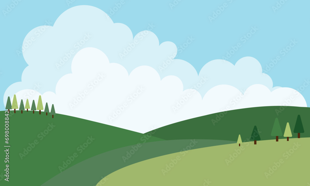 Cute Kawaii landscape cartoon hill background design