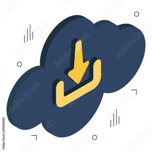 Conceptual isometric design icon of cloud download

