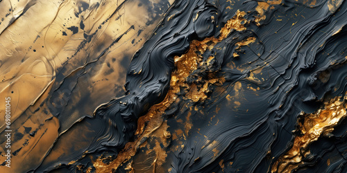  Golden Streaks on Black Canvas. Contrasting textures and hues evoke nature's raw elegance and modern art's boldness