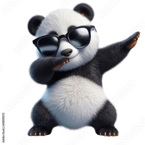 Funny Panda bear wearing a sunglasses and doing the Dab dance. photo