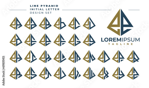 Set of geometric pyramid lowercase letter E EE logo design