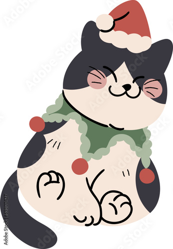Cute cat with hat and scarf element vector