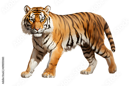 Picture Yellow-black pattern tiger watercolor. walking in search of food isolated on cutout PNG. Realistic animal clipart template pattern.