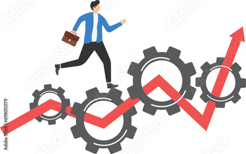 Business process automation and optimization. Symbol of opportunity, improvement, motivation, challenge. Effort and time to make money, success and long term investment. Flat vector illustration.

