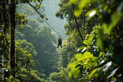 Man Ziplines Through The Rainforests Of Costa Rica photo
