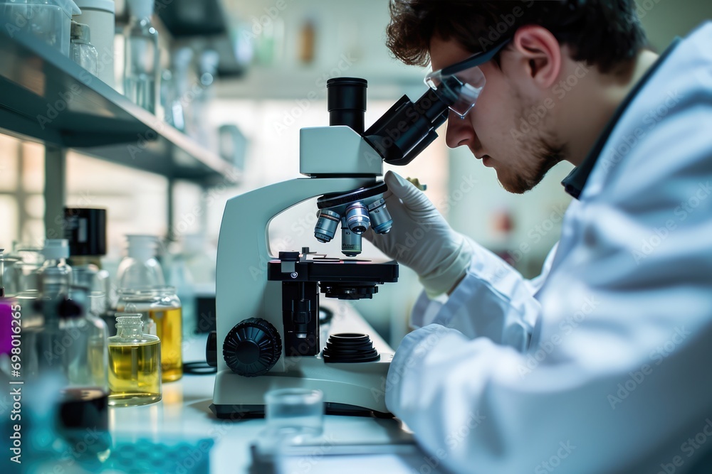 Student Uses Microscope In Wellequipped Biology Lab Student Uses Microscope In Wellequipped Biology Lab