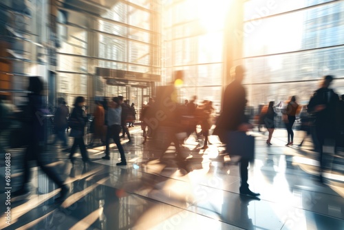 Blurred Crowd Of Business People Enter Modern Building