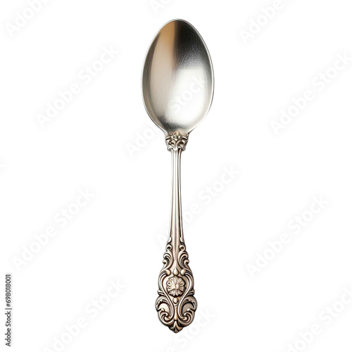 Shiny Vertical Silver Spoon Isolated on transparent background