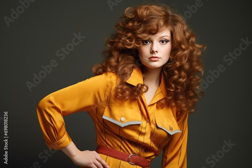 Retro Fashion Model with Voluminous Curly Hair