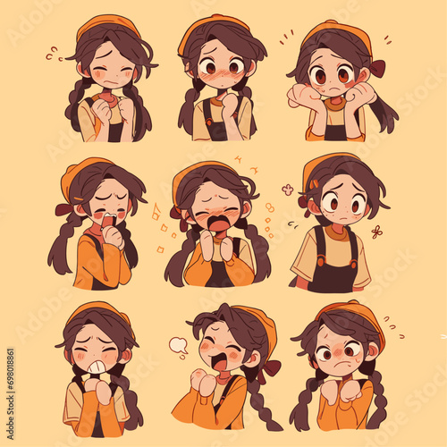Different expressions of a girl expressing emotion