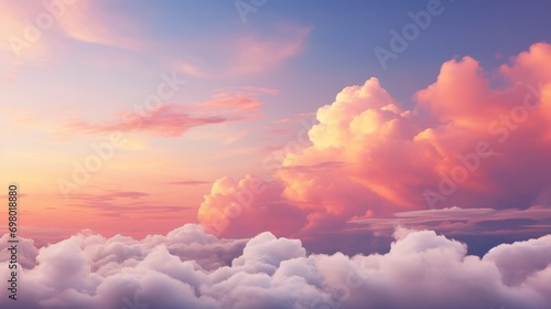 Sky at sunset  sky at sunrise  clouds  orange clouds cirrus clouds  cumulus clouds  sky gradient  sky background at dusk  twilight  nightfall  pink sky  pink clouds  sun  environment  Generative Ai 