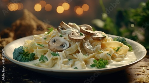 fettucine with mushrooms and creamy ricotta cheese photo