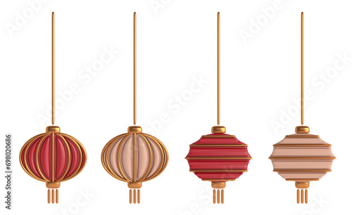 Set collection of various Chinese lantern isolate on transparent background, 3D illustration