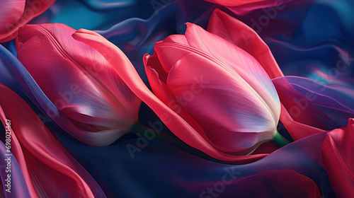 A mesmerizing floral display of tulips reflecting neon lights, creating an extraordinary and vivid visual experience.
