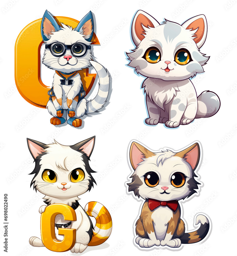 Obraz premium cartoon cats are sitting next to each other with one holding a letter g