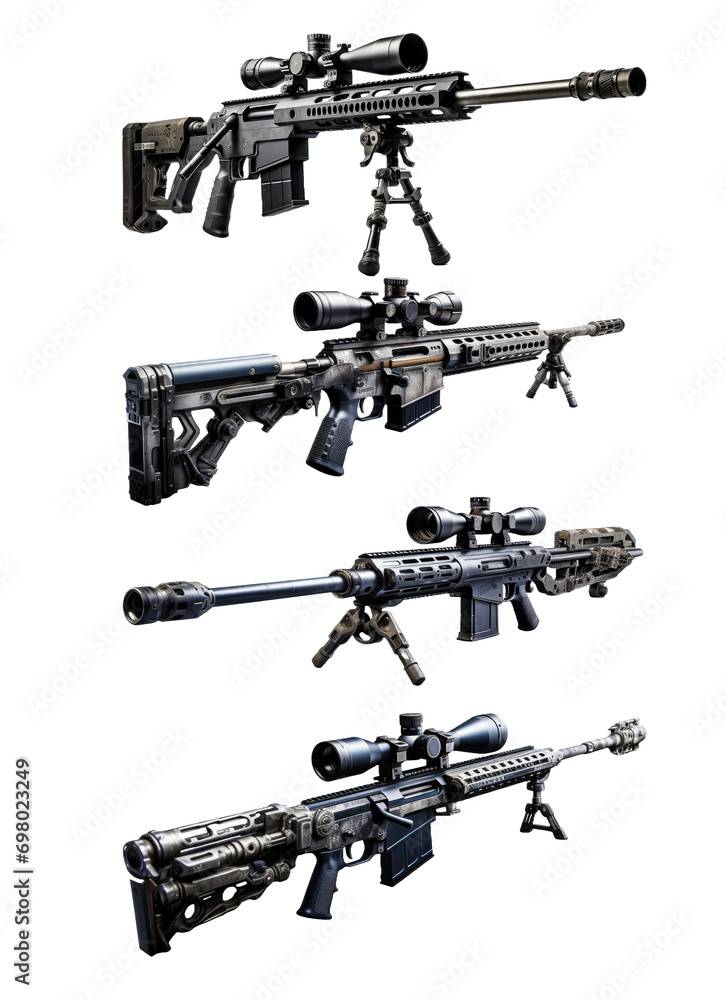 set of Sniper gun weapon png, transparent background