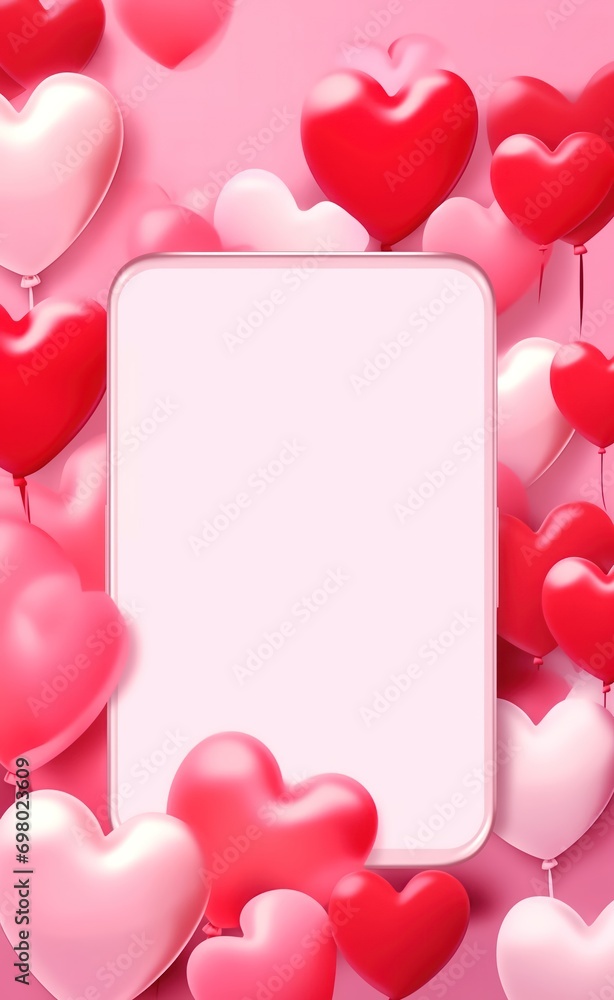 Frame with hearts and balloons for Valentine's Day by Generative AI
