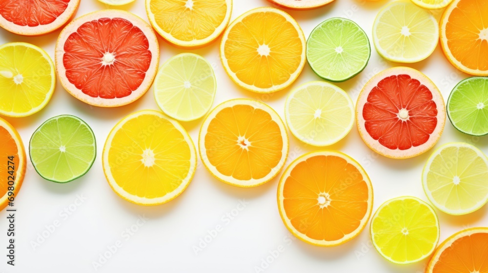A group of oranges, limes and lime slices A group of oranges, limes and lime slices